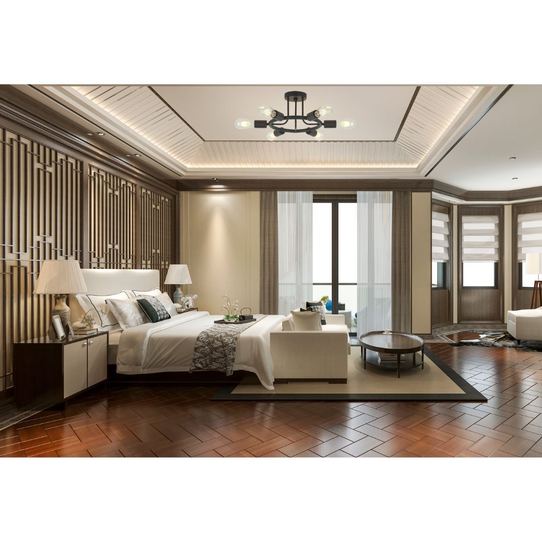 6 Light Modern Sputnik Lights Semi Flush Mount Ceiling Light Black Finished - Tuesday Morning - Ceiling Lights