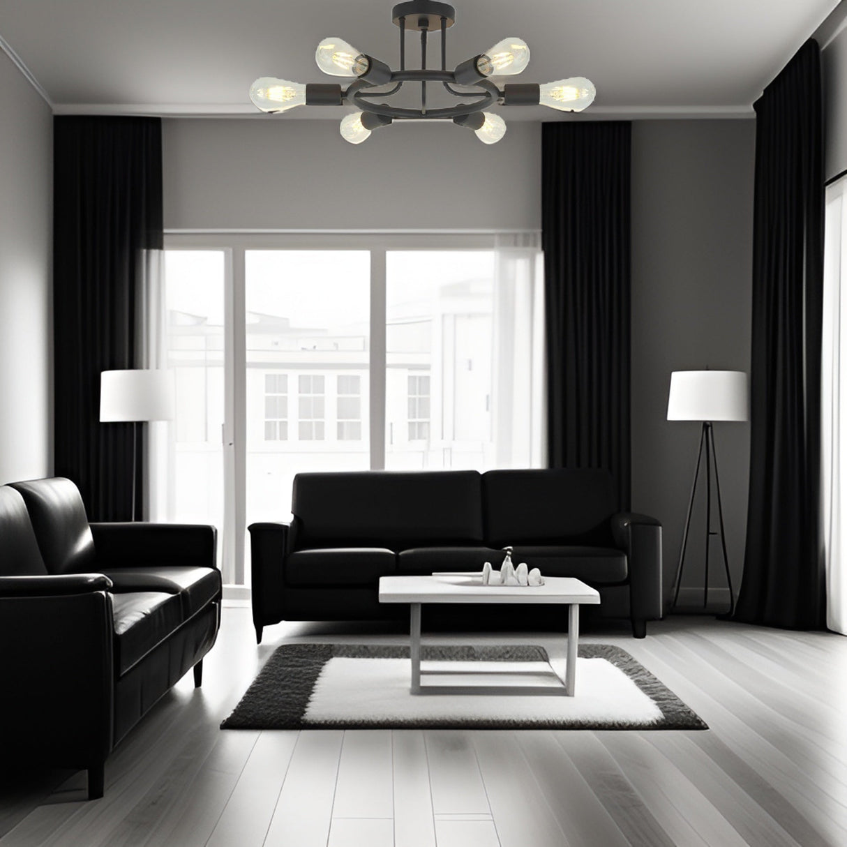 6 Light Modern Sputnik Lights Semi Flush Mount Ceiling Light Black Finished - Tuesday Morning - Ceiling Lights