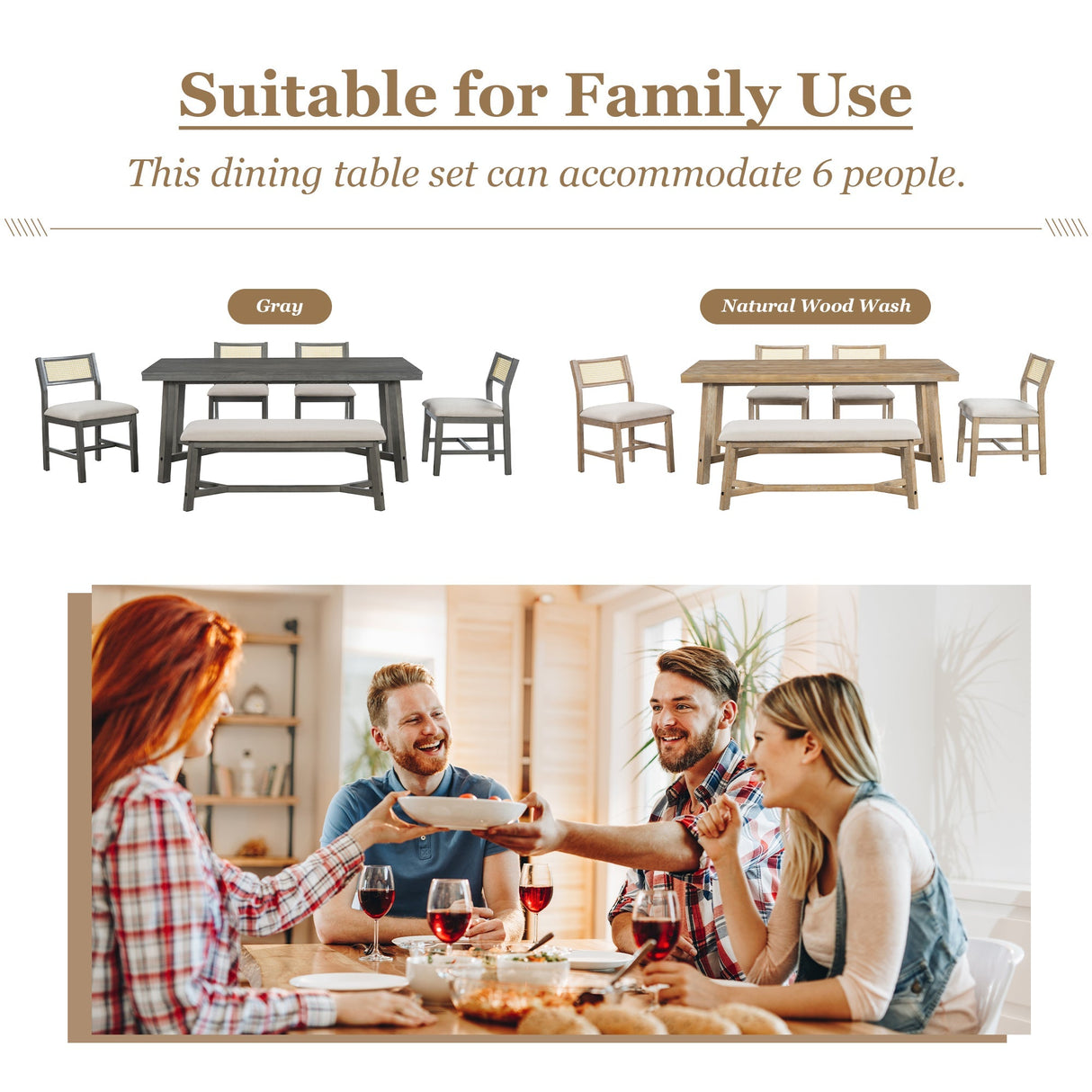 6 - Piece Dining Set with Rectangular Table and 4 Upholstered Chairs - Dining Room Sets