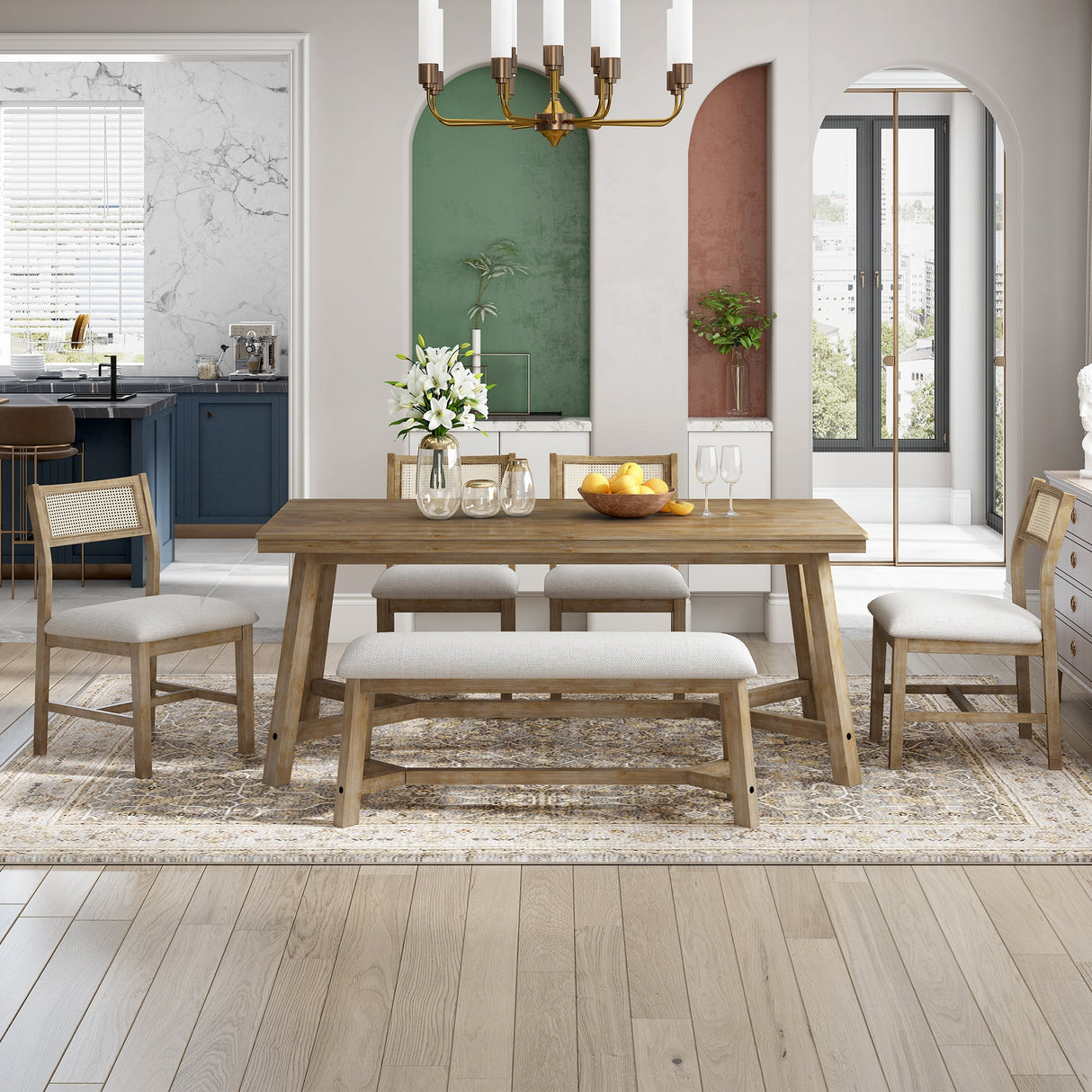 6 - Piece Dining Set with Rectangular Table and 4 Upholstered Chairs - Dining Room Sets