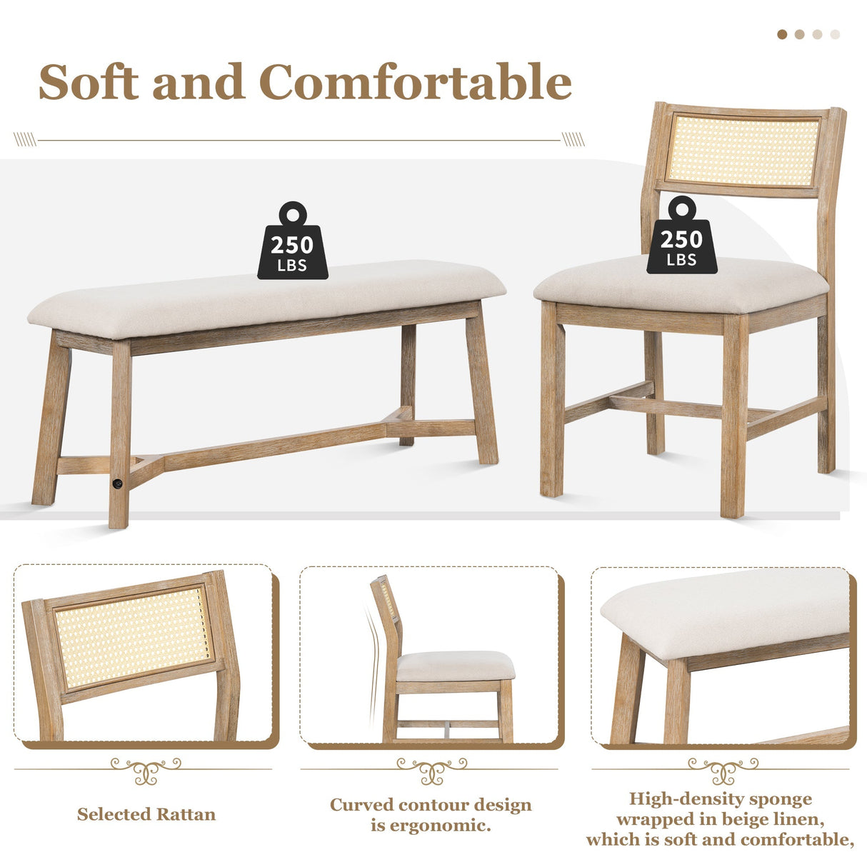 6 - Piece Dining Set with Rectangular Table and 4 Upholstered Chairs - Dining Room Sets