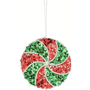 6" Sequin Peppermint Ornament: Red/Green