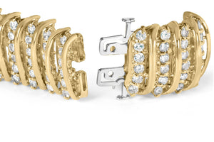 10K Yellow Gold 15.0 Cttw Diamond S Shaped Wave Link Two Tone 7” Tennis Bracelet (J-K Color, I2-I3 Clarity)