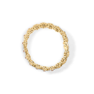 14K Yellow Gold 8.00 Cttw Champagne Diamond Floral Cluster Halo Link Bracelet (H-I Color, I1-I2 Clarity)