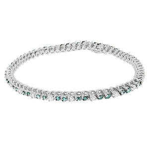 14K White Gold 4 5/8 Cttw Alternating White and Blue Diamond Martini Set Tennis Bracelet (H-I Color, I1-I2 Clarity) - 7" Inches