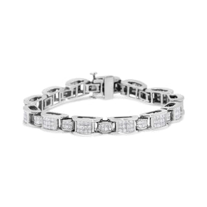 14K White Gold 5.0 Cttw Princess Cut Diamond Invisible Set Alternating Size D Shaped Links Tennis Bracelet (H-I Color, SI2-I1 Clarity) - 7â€