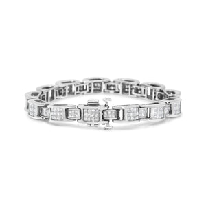 14K White Gold 5.0 Cttw Princess Cut Diamond Invisible Set Alternating Size D Shaped Links Tennis Bracelet (H-I Color, SI2-I1 Clarity) - 7â€