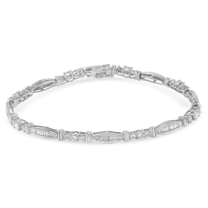 10K White Gold Geometric Pattern Diamond Tennis Bracelet (3 cttw, H-I Color, SI2-I1 Clarity)