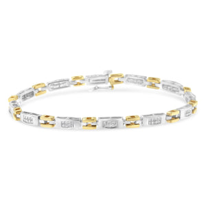 10K Two-Tone Gold Princess Cut Diamond Geo Link Bracelet (1.00 cttw, H-I Color, SI1-SI2 Clarity)