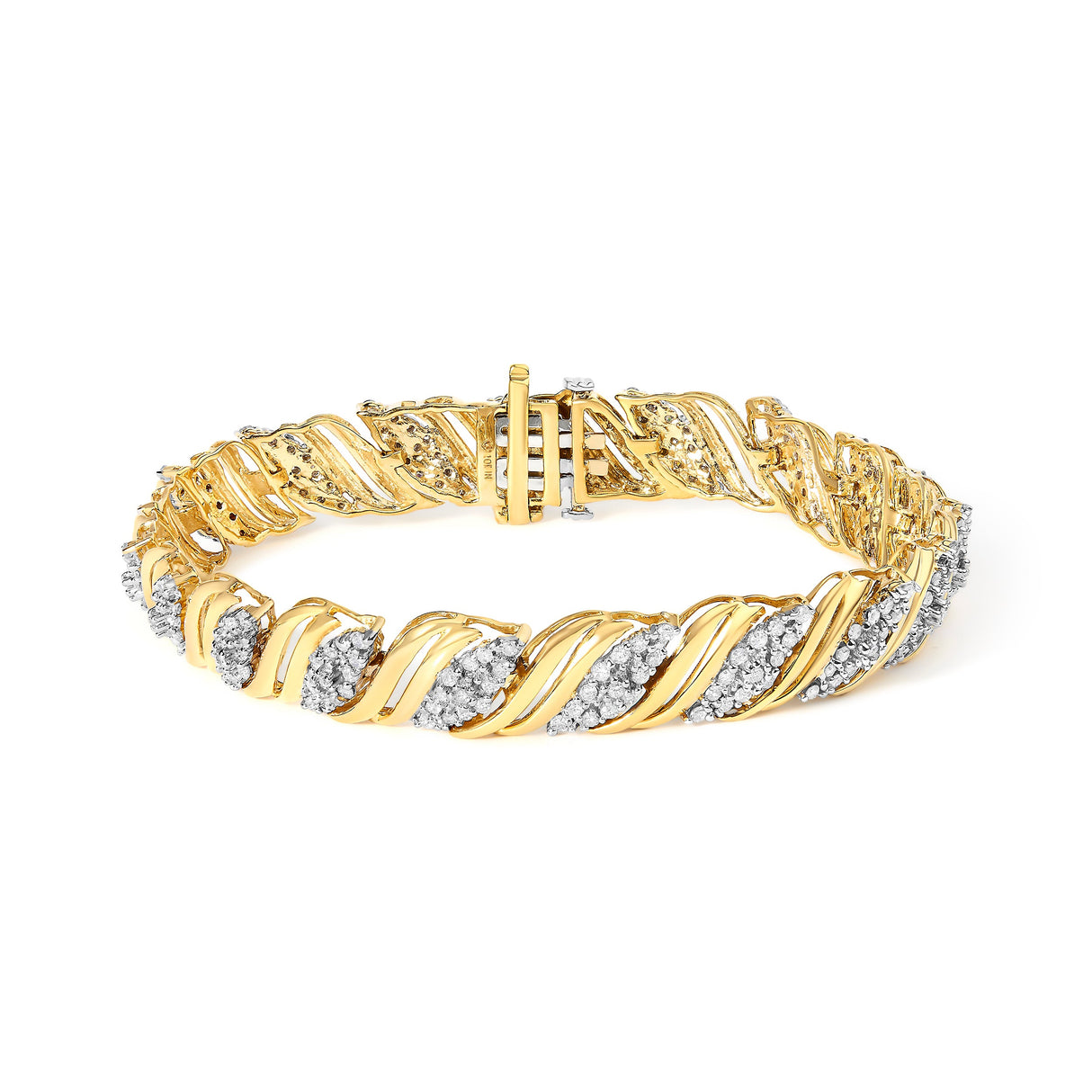 10K Yellow Gold 2.0 Cttw Diamond S-Link Twist Design Link Bracelet