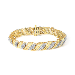 10K Yellow Gold 2.0 Cttw Diamond S-Link Twist Design Link Bracelet