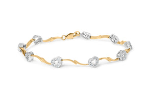 10k Two-Tone Gold 1/3 Cttw Diamond Pave Set Heart S-Link 7.25" Bracelet (I-J Color, I2-I3 Clarity)