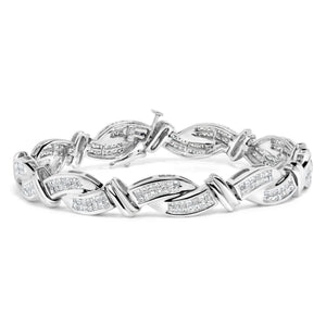 14K White Gold 4.0 Cttw Invisble Set Princess-Cut Diamond Wave Style Link Bracelet (H-I Color, SI2-I1 Clarity) - 7"