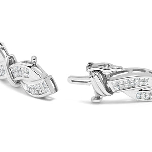 14K White Gold 4.0 Cttw Invisble Set Princess-Cut Diamond Wave Style Link Bracelet (H-I Color, SI2-I1 Clarity) - 7"