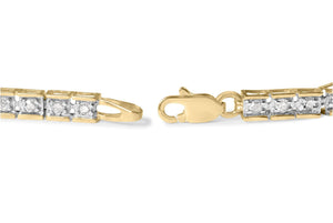 10K Yellow Gold over .925 Sterling Silver 1.0 Cttw Diamond Square Hybrid Link 7" Tennis Bracelet (I-J Color, I2-I3 Clarity)