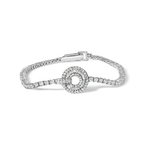 14K White Gold 2 1/2 Cttw Diamond 7" Classic Tennis Bracelet with Medallion Station (H-I Color, I1-I2 Clarity)