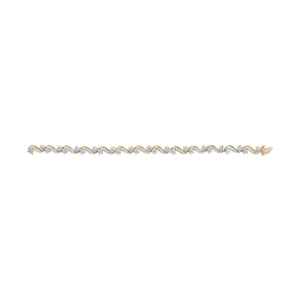 10k Yellow Gold 3.00 Cttw Round-Cut and Baguette-Cut Floral Link 7.25" Bracelet (I-J Color, I1-I2 Clarity)
