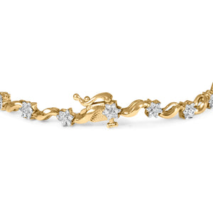 10k Yellow Gold 1.00 Cttw Round-Cut Diamond Floral S-Link 7.50" Bracelet (I-J Color, I2-I3 Clarity)