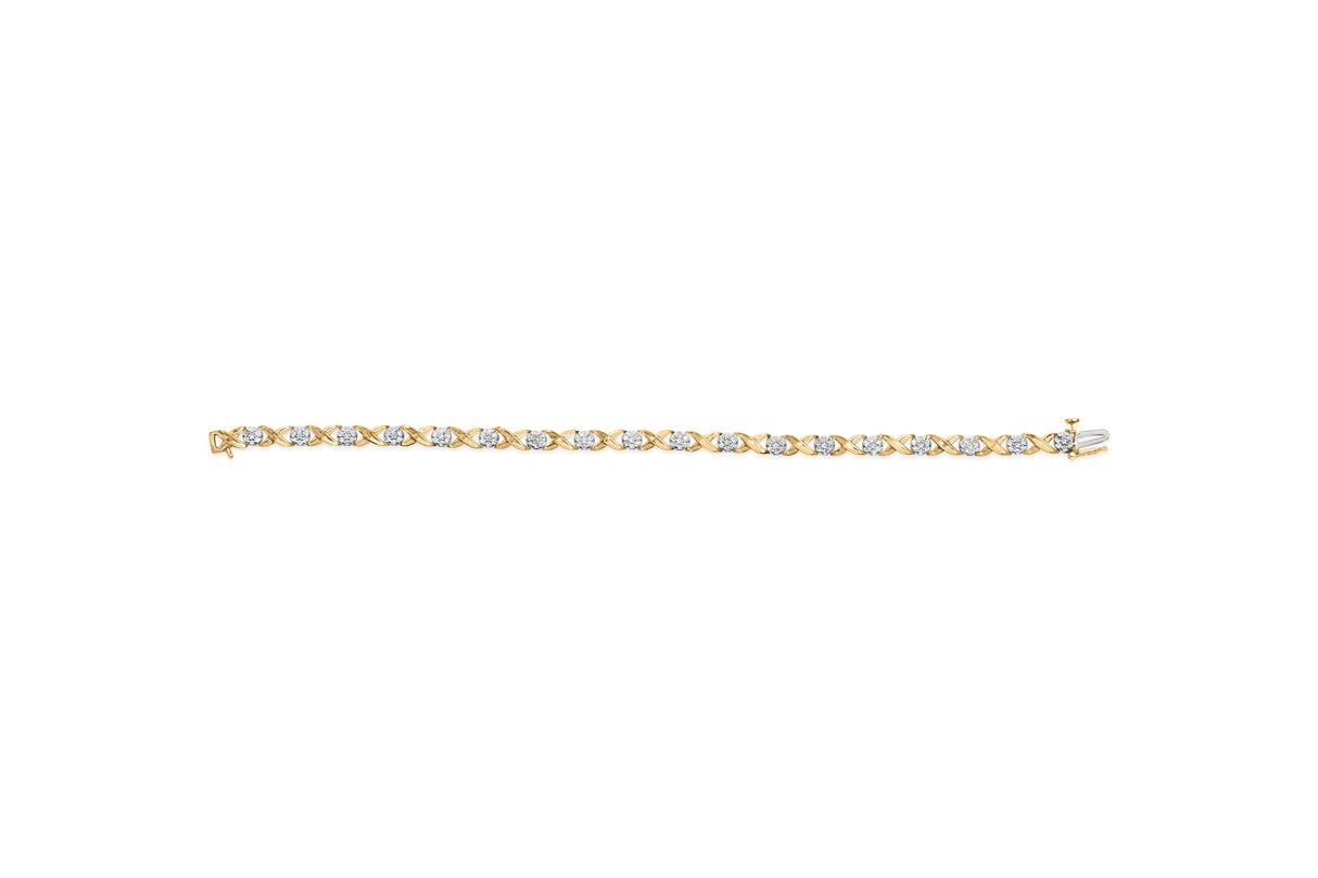 10K White Gold 1.00 Cttw Diamond Floral Cluster and X-Link 7.25" Bracelet (I-J Color, I1-I2 Clarity)