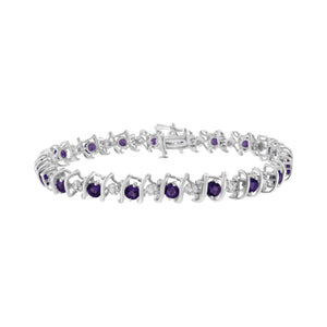 .925 Sterling Silver, Lab-Grown Gemstone and 4 Cttw Round Diamond Tennis Bracelet (H-I Color, I1-I2 Clarity) - Created Blue Sapphire, September Birthstone