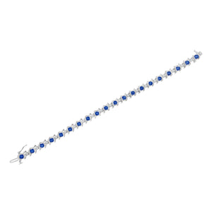 .925 Sterling Silver, Lab-Grown Gemstone and 4 Cttw Round Diamond Tennis Bracelet (H-I Color, I1-I2 Clarity) - Created Blue Sapphire, September Birthstone