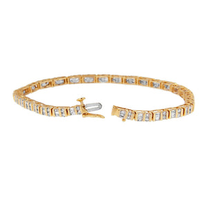 14K Yellow Gold Round and Baguette-Cut Diamond Bracelet (2.00 cttw, H-I Color, SI2-I1 Clarity)