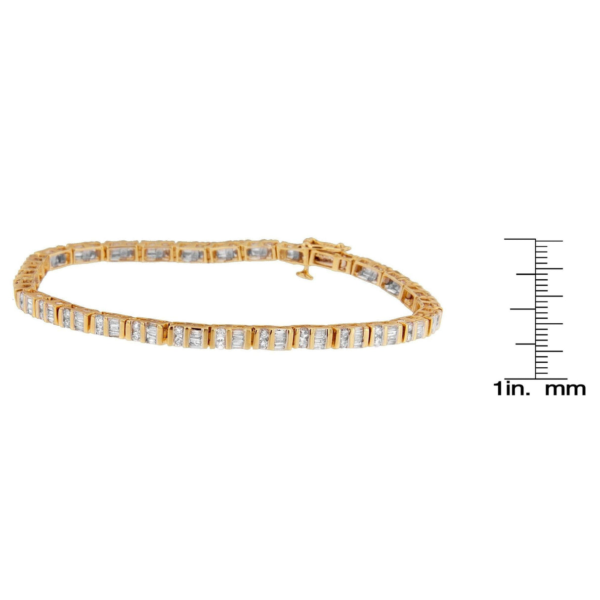 14K Yellow Gold Round and Baguette-Cut Diamond Bracelet (2.00 cttw, H-I Color, SI2-I1 Clarity)