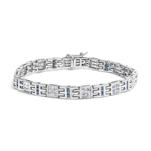 14K White Gold Princess-Cut white and Blue Diamond 3.00 cttw Fashion Link Bracelet (H-I Color, SI1-SI2 Clarity)