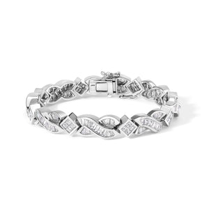 14K White Gold 8 1/5 Cttw Diamond Geometric Twisted Link Bracelet