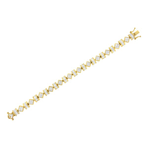14K Yellow Gold 7.50 Cttw Princess and Baguette Diamond Geometric Link Bracelet