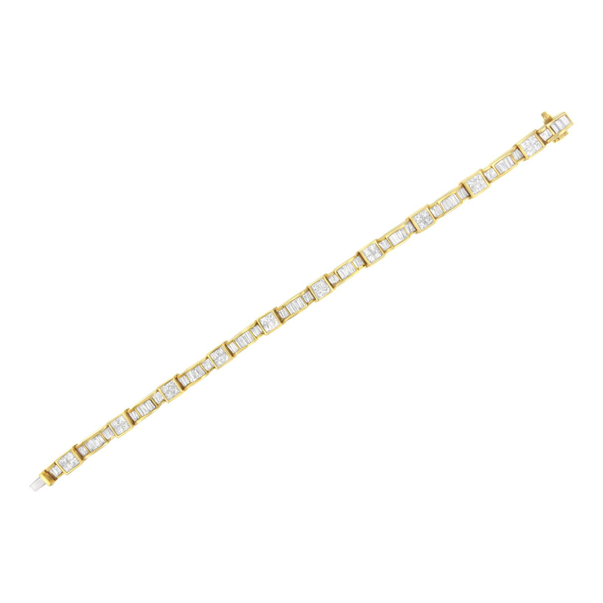 14K Yellow Gold 7.0 Cttw Baguette Cut Diamond Alternating Box and Wave Link Bracelet (G-H Color, VS1-VS2 Clarity) - 7" Inches