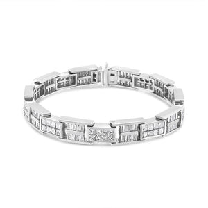 14K White Gold 10 5/8 Cttw Diamond Panel Link Bracelet  - 7" Inches