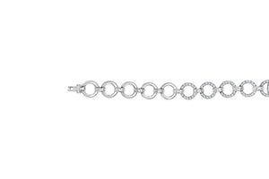 .925 Sterling Silver 1.00 Cttw Diamond Interlinking Open Circle Link Bracelet