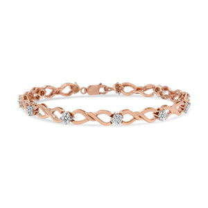 10K Rose Gold 1/2 cttw Diamond Cluster and Infinity Weave Link Bracelet (H-I Color, I2-I3 Clarity) - Size 7"