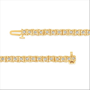 .925 Sterling Silver 1.0 Cttw Diamond Square Frame Miracle-Set Tennis Bracelet (I-J Color, I3 Clarity) - 8"