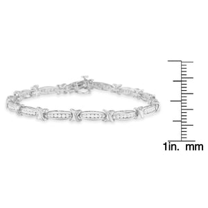 .925 Sterling Silver 1.0 Cttw Diamond Channel Set Tapered & X-Link 7" Tennis Bracelet (I-J Color, I2-I3 Clarity)