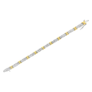 10K Yellow Gold Plated .925 Sterling Silver Two Tone 3/4 CttwDiamond X & O Link Tennis Bracelet (H-I Color, I1-I2 Clarity) - 7”