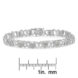 .925 Sterling Silver 1.0 Cttw Diamond Heart & X-Link 7" Tennis Bracelet (I-J Color, I2-I3 Clarity)