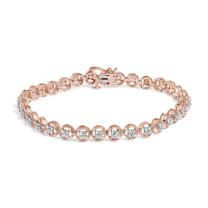 .925 Sterling Silver 1/10 Cttw Diamond Open Circle Wheel Link 7" Tennis Bracelet (I-J Color, I2-I3 Clarity)