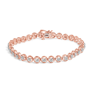 14K Yellow Gold Plated .925 Sterling Silver 1/10 Cttw Diamond Open Circle Beaded Wheel Link Tennis Bracelet (I-J Color, I3 Clarity) - 7.25"