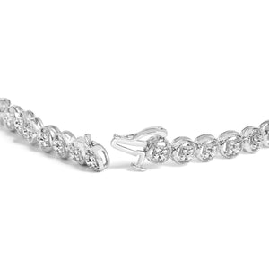 .925 Sterling Silver 1/10 Cttw Diamond Open Circle Wheel Link 7" Tennis Bracelet (I-J Color, I2-I3 Clarity)