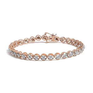 .925 Sterling Silver 1/4 Cttw Diamond 7" Open Circle Wheel Link Tennis Bracelet (I-J Color, I2-I3 Clarity)