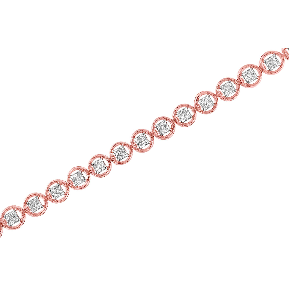 14K Rose Gold Over .925 Sterling Silver 1/4 Cttw Diamond 7" Open Circle Wheel Link Tennis Bracelet (I-J Color, I2-I3 Clarity)