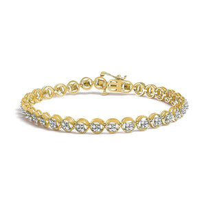 .925 Sterling Silver 1/4 Cttw Diamond 7" Open Circle Wheel Link Tennis Bracelet (I-J Color, I2-I3 Clarity)