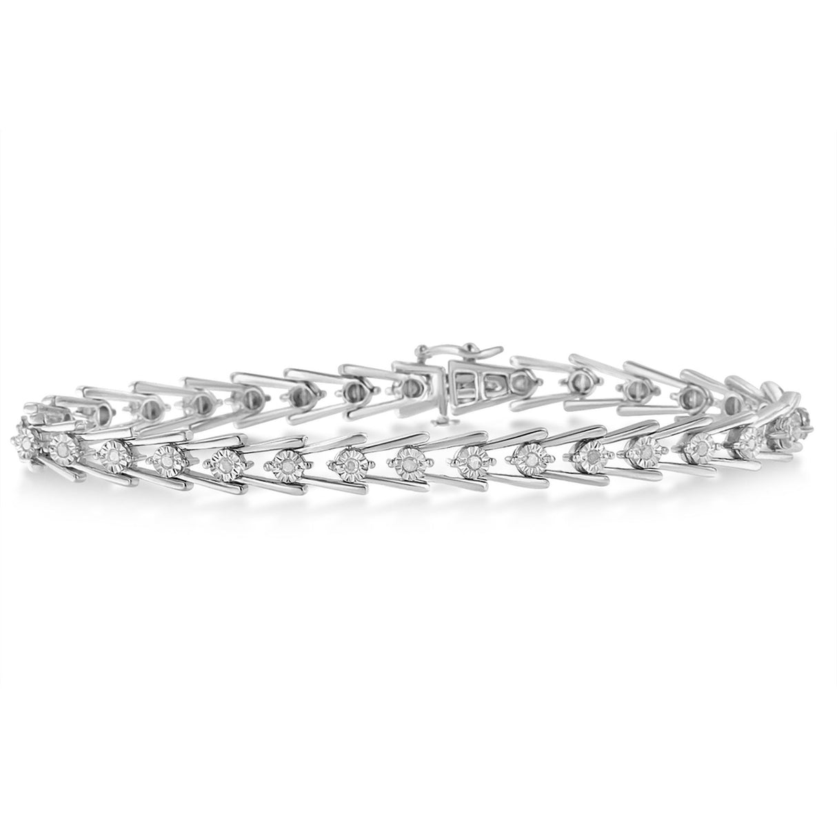 Sterling Silver Diamond Wave-Style Link Bracelet (0.5 Cttw, I-J Color, I3 Clarity)