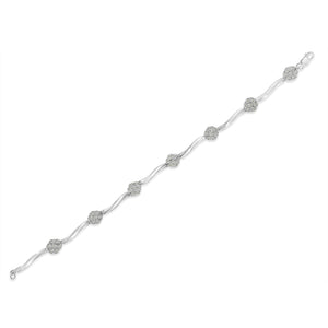 .925 Sterling Silver 1.0 cttw Miracle-Set Diamond 7 Stone Floral Cluster Link Bracelet (I-J Color, I3 Clarity) -7"