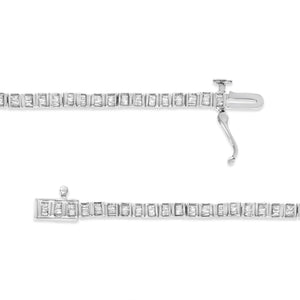 .925 Sterling Silver 1-1/10 Cttw Baguette Diamond Channel Set Link Tennis Bracelet (H-I Color, I2-I3 Clarity) - 7"