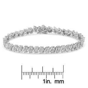 .925 Sterling Silver 1.0 Cttw Rose cut Diamond Two Stone S Link Tennis Bracelet (I-J Color, I2-I3 Clarity) - 7”