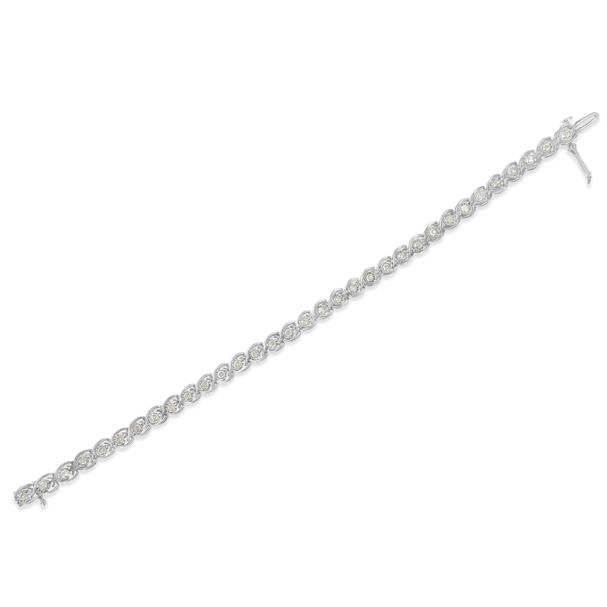 .925 Sterling Silver 2 cttw Miracle Plate Set Diamond Spiral Link Bracelet (I-J Color, I3 Clarity) -7"
