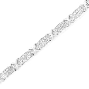 .925 Sterling Silver 2.0 cttw Diamond 2 Row X-Link Bracelet (I-J Color, I3 Clarity) -7"